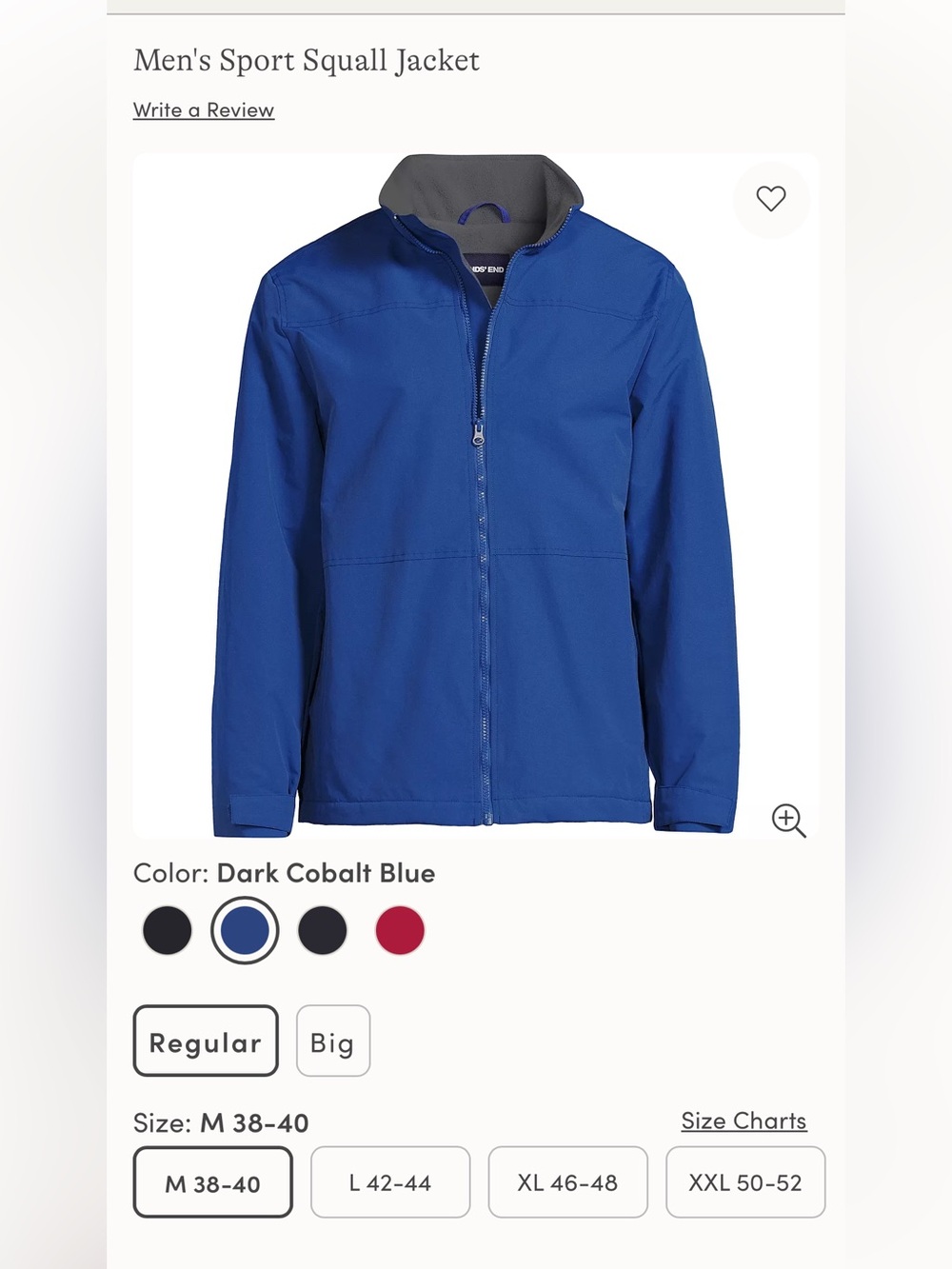 Land’s End Men’s Sport Squall Jacket Size M Reg